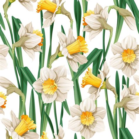 Seamless Pattern With Narcissus Flowers Spring Fabric Design Floral