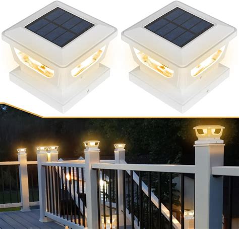 Sumaote 2 Pack Solar Post Cap Lights Outdoor Decorative White Shell Post Solar Lights Fit 3x3