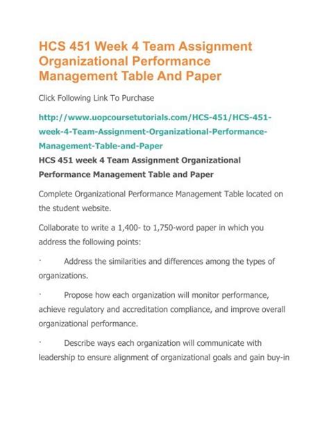 Hcs Week Team Assignment Organizational Performance Management