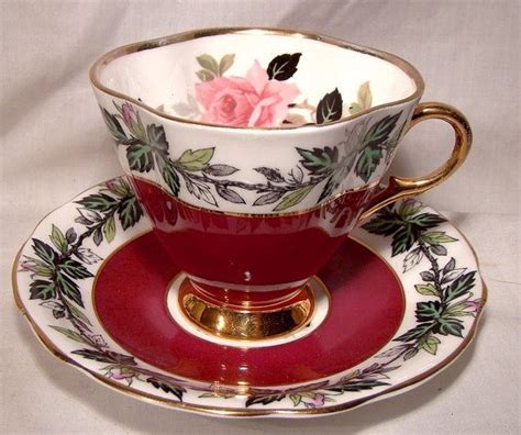 Windsor Burgundy Pink Roses Tea Cup And Saucer 1960s Teacup Rose Tea Cup Tea Cup Set Tea Cup