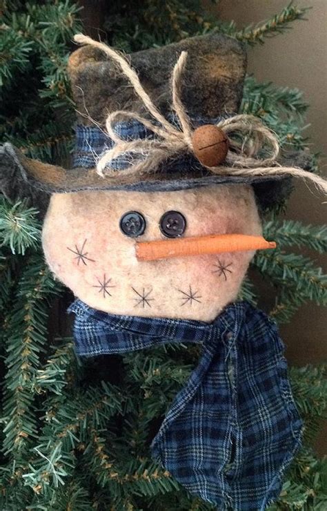 Primitive Stuffed Snowman Ornament Snowman Crafts Primitive