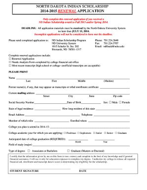 Fillable Online Ndus Nodak 2014 2015 Renewal Application North Dakota