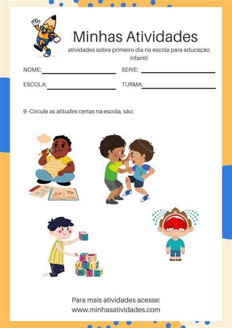 Atividades sobre primeiro dia na escola para educação infantil