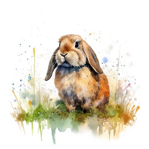 A Watercolor Painting of a Rabbit Sitting in the Grass. Generative AI ...