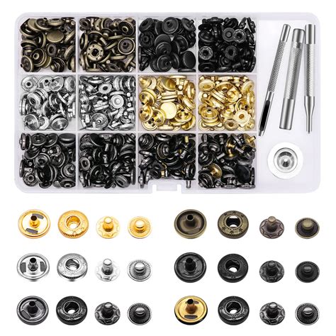 Sets Snap Fasteners Kit Mm Metal Snap Buttons Press Studs With