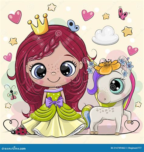 Dibujos Animados Cuento De Hadas Princesa Y Unicornio Ilustración Del