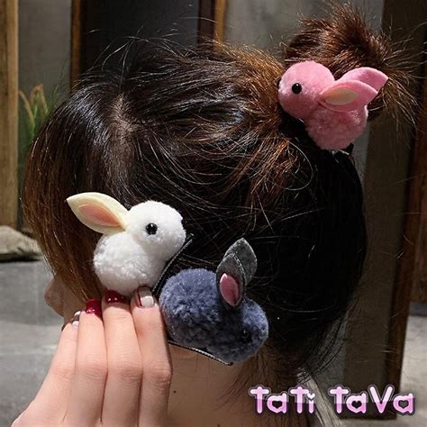 Mua Cột kẹp tóc thỏ bông xinh xắn hot trend Tatitava Cột thỏ hồng tại Tatitava