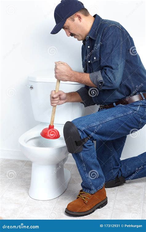 Plumber with a plunger stock image. Image of janitor - 17312931