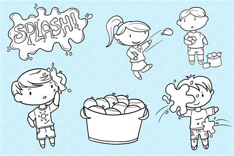 Water Balloon Fight Digital Stamps By Keepin' It Kawaii | TheHungryJPEG