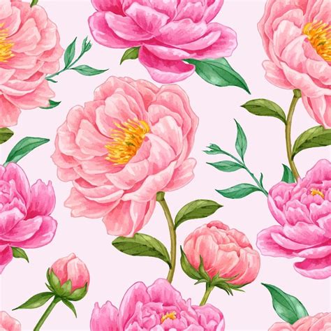 Premium Vector Beautiful Hand Drawn Pink Peony Flower Seamless Pattern