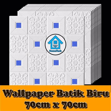 Ht Wallpaper Stiker Foam Motif Batik Biru Premium Wall Paper Sticker