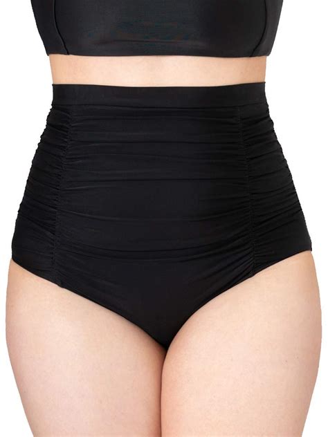 SHAPERMINT Women Ruched High Waisted Black Bikini Bottom Swimsuit