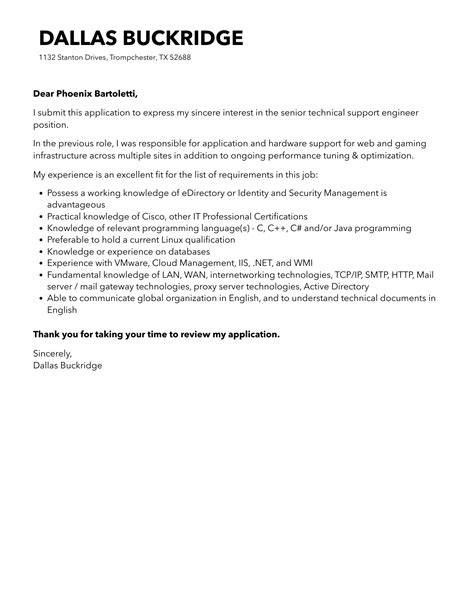 Senior Technical Support Engineer Cover Letter Velvet Jobs