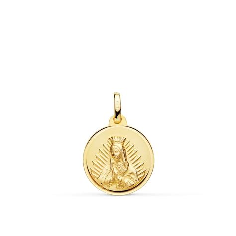 Virgen De Guadalupe Medalla Oro K Unisex Mm Relieve Bisel Liso