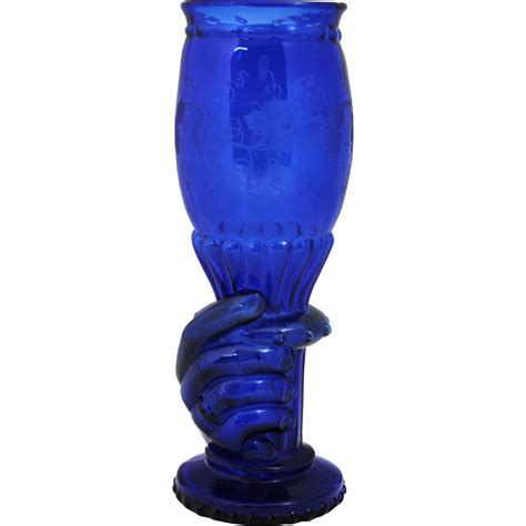 Victorian Cobalt Blue Hand Holding Torch Art Glass Vase Hazen