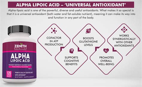 Zenith Nutrition Alpha Lipoic Acid 100mg 120 Veg Capsules Super Anti