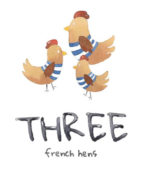 Three French Hens Painting in Watercolor