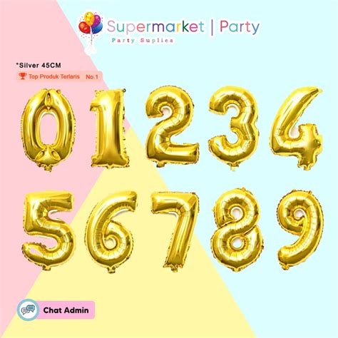 Jual Balon 45CM Balon Angka Foil Warna Gold Ballon Number 0 9