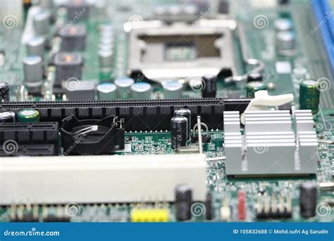 close   computer motherboard component stock photo image
