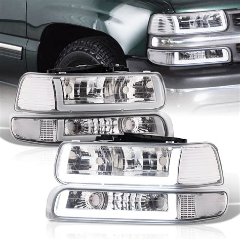 Ajp Distributors Led Drl Chrome Housing Clear Lens Reflector Headlights Assembly Bumper Signal