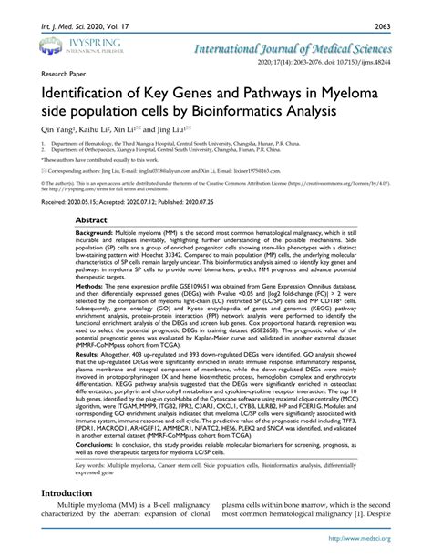 Pdf Identification Of Key Genes And Pathways In Myeloma Side