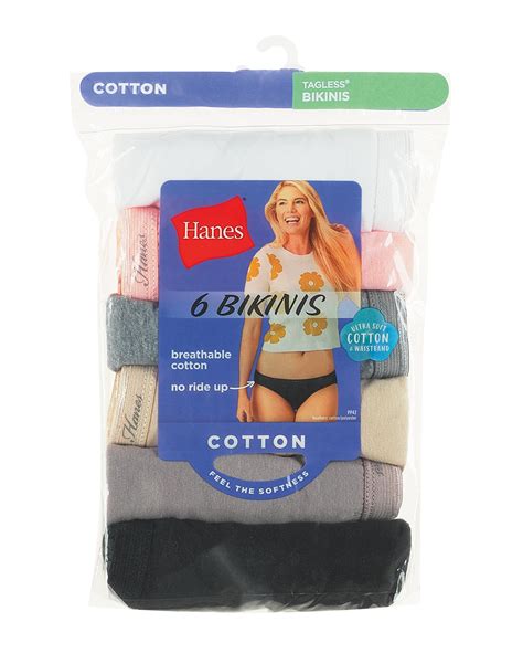 Hanes Cool Comfort Cotton Bikini Panties 6 Pack No Ride Up Assorted