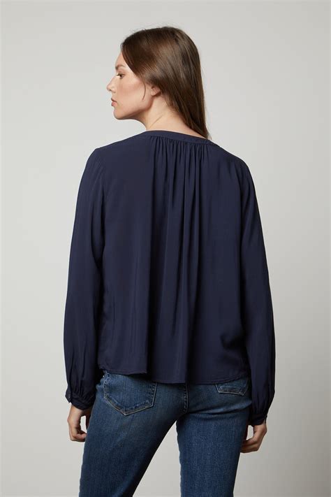 Posie Rayon Challis Split Neck Half Placket Blouse Velvet By Graham