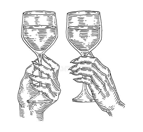 Woman Hand Holding And Clinking Wine Glass Vintage Vector Black