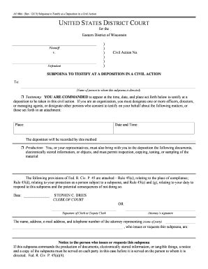 Fillable Online Subpoena To Testify At A Deposition In A Civil Action