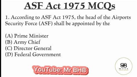 ASF Inspector ASF Act 1975 MCQs Airport Security Force Act 1975 MCqs