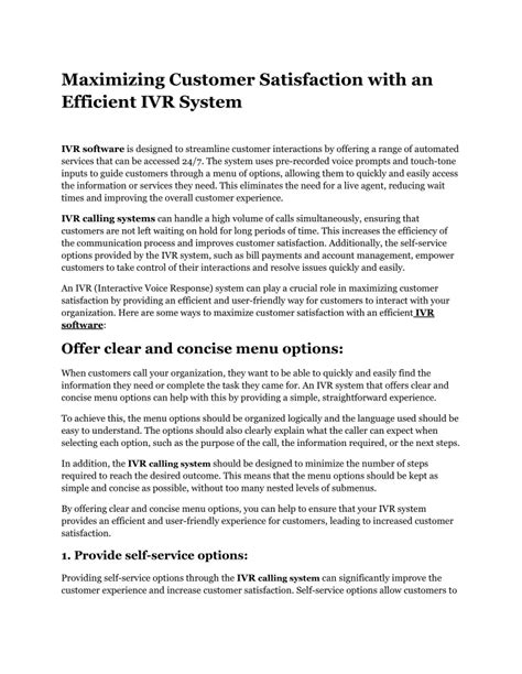 PPT Maximizing Customer Satisfaction With An Efficient IVR System