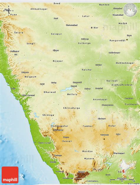 Physical 3D Map Of Karnataka