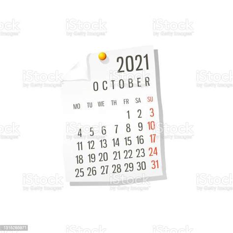 Ilustración De Calendario Vectorial De Octubre De 2021 Y Más Vectores