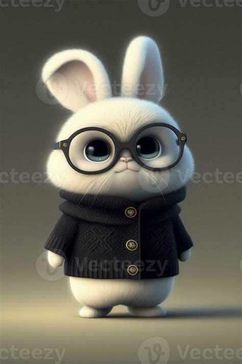 White Rabbit Wearing Glasses And A Sweater Generative Ai