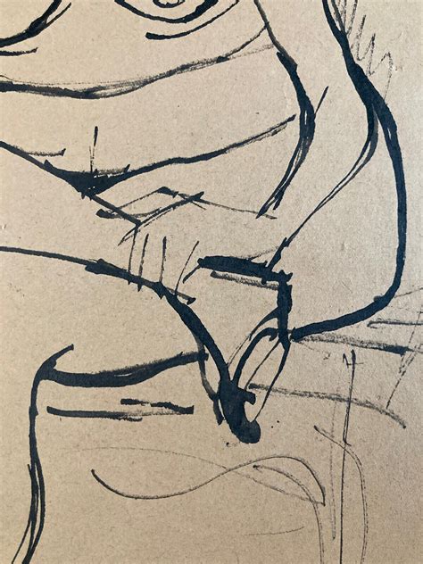 Very Beautiful Ink Drawing Naked Woman Seated Erotic Nude 1950 To