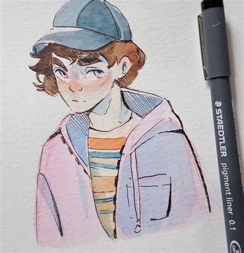 A Drawing Of A Boy Wearing A Baseball Cap