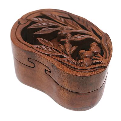 Hand Carved Leafy Suar Wood Puzzle Box From Bali Spring Vibes Novica