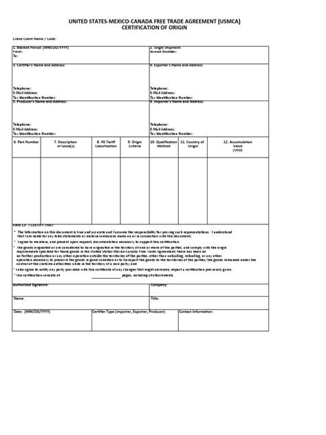 Usmca Certificate of Origin Template 6 2020 | Download Free PDF ...