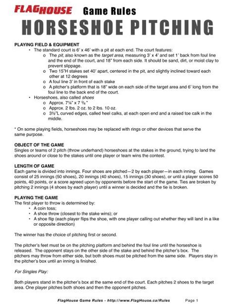 Printable Horseshoe Rules And Regulations