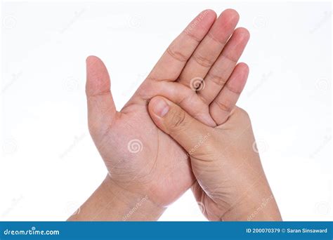 Man Hand Massaging Her Hand Isolated White Background Medical