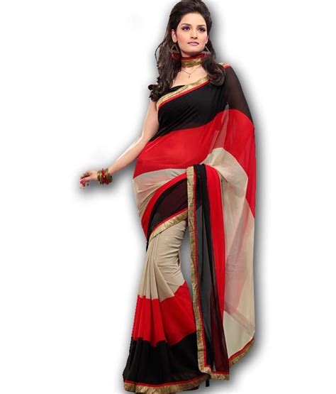 Fabdeal Red Fashion Saree Designs Indian Ethnic Wear