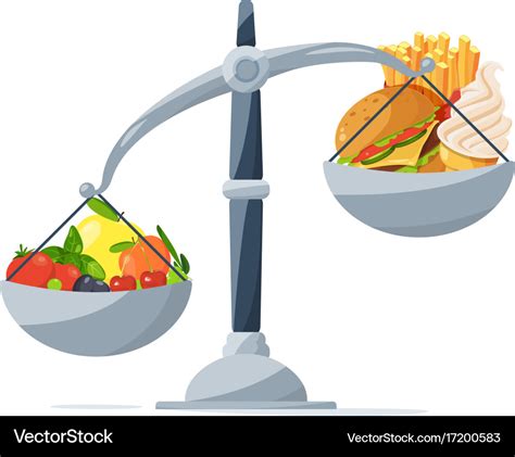 Healthy Food And Fast Food On The Scales Choose Vector Image