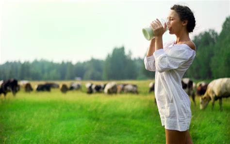 Wallpaper : brunette, blouse, banks, milk, drink, thirst, cows, field, grass, blurring 1920x1200 ...