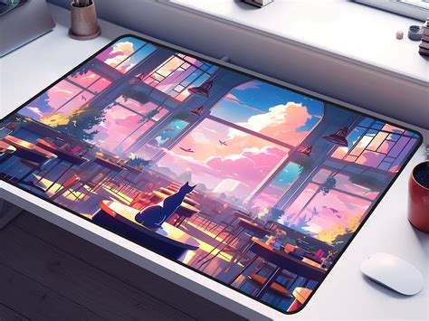 Lofi Anime Desk Mat Lo Fi Vaporwave Desk Matcute Desk Etsy