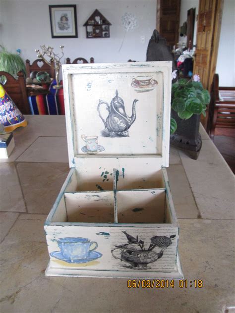 Caja De Te Decapada Con Decoupage Y Transferencia Caixas Pintadas