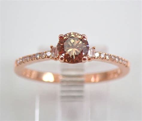 14K Rose Gold Natural Fancy Cognac Diamond Engagement Ring Size 7 FREE