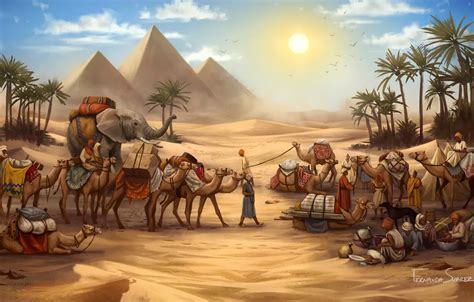 Wallpaper Figure The Game Caravan Pyramid Egypt Elephant Art