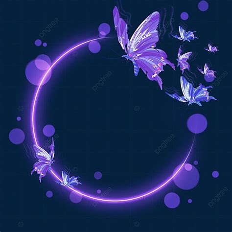 Round Purple Abstract Butterfly Border PNG and PSD