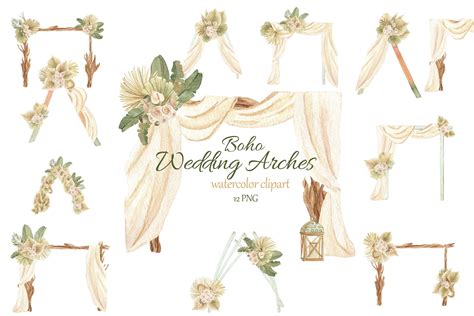 Watercolor Boho Wedding Arch Clipart By Svitlana Yanyeva Thehungryjpeg