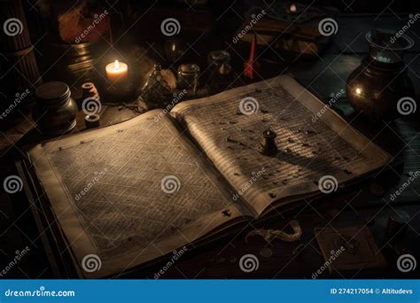 A Book Of Spells With Magical Runes And Incantations Stock